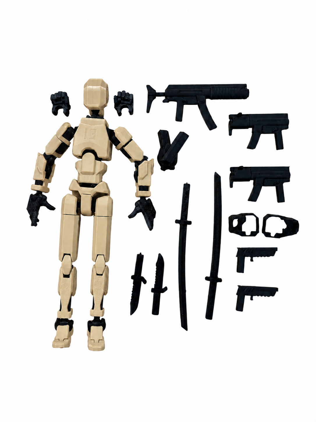 Robot articulat de jucarie Dummy R13, 16.5 cm lungime, printat 3D, Bej