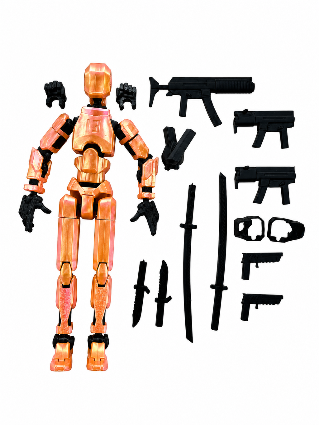 Robot articulat de jucarie Dummy R13, 16.5 cm lungime, printat 3D, Multicolor-gold-roz