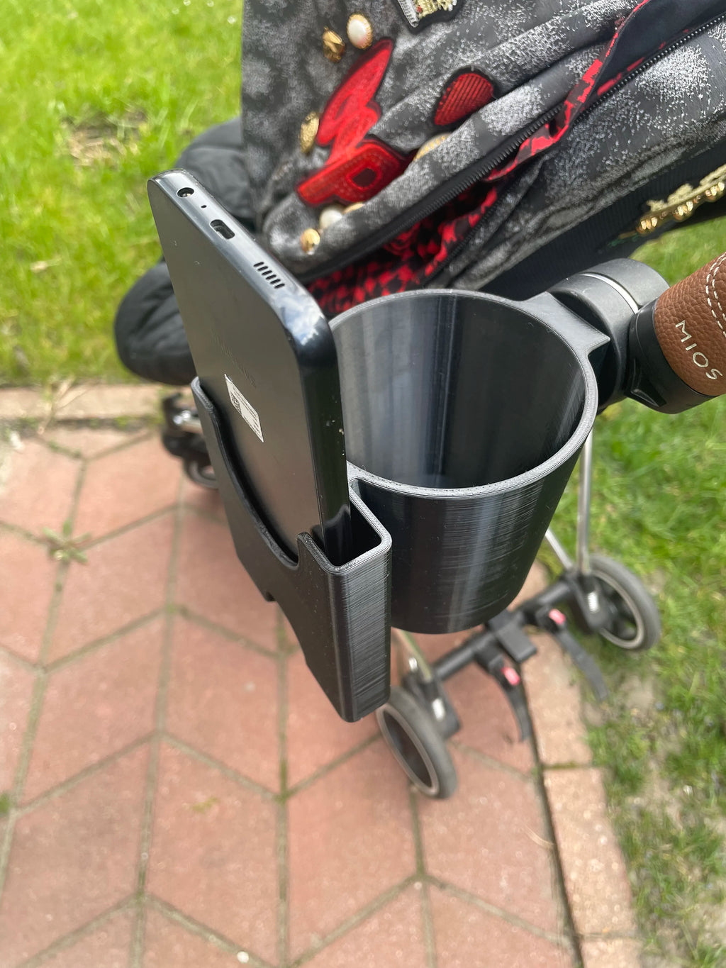 Suport Pahar și Telefon pentru Cărucior Cybex, Printat 3D din PLA, Negru, Montare Rapidă fără Unelte