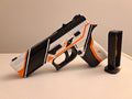 Pistol de Jucarie cu Design Futurist, Alb/Negru/Portocaliu, Plastic PLA