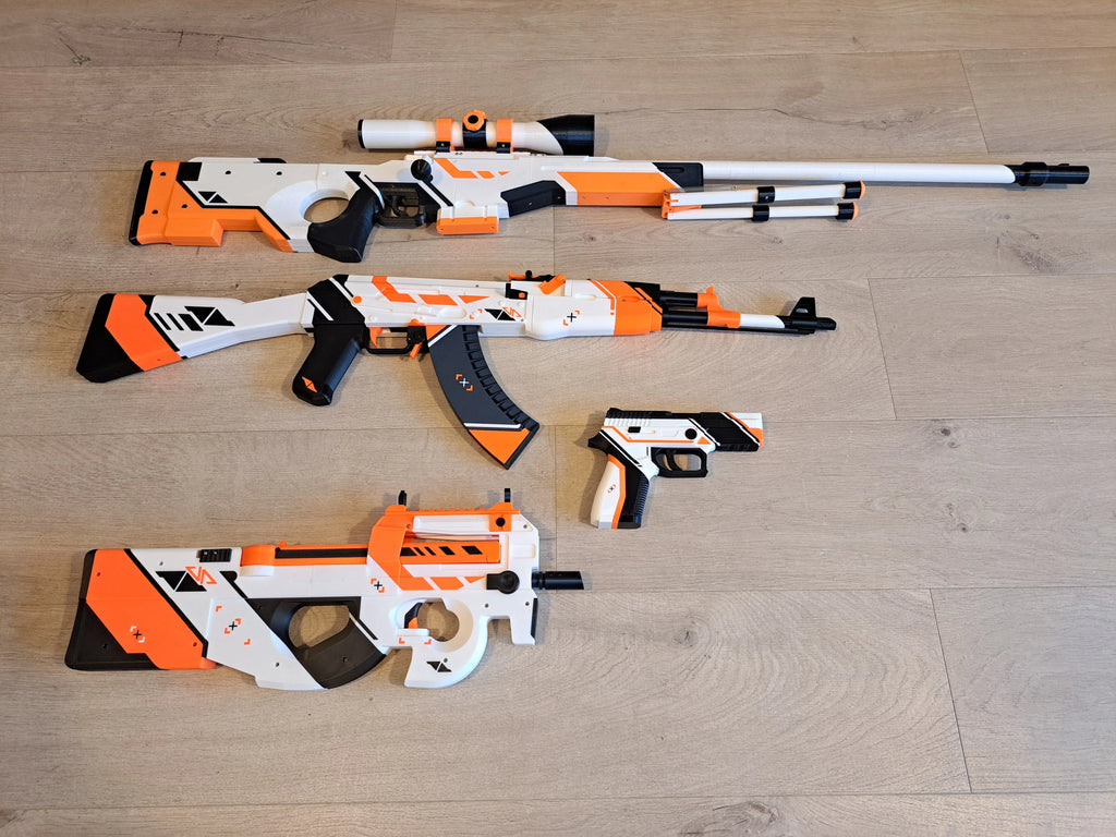 Pistol de Jucarie cu Design Futurist, Alb/Negru/Portocaliu, Plastic PLA
