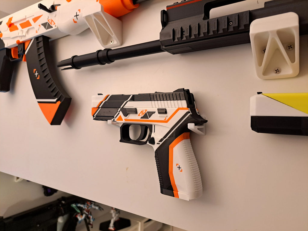 Pistol de Jucarie cu Design Futurist, Alb/Negru/Portocaliu, Plastic PLA