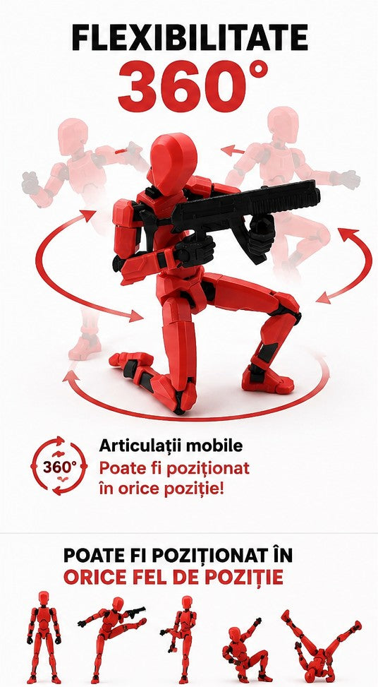 Robot articulat de jucarie Dummy R13, 16.5 cm lungime, printat 3D, Multicolor-gold-roz