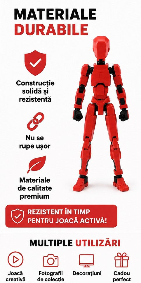 Robot articulat de jucarie Dummy R13, 16.5 cm lungime, printat 3D, Bej