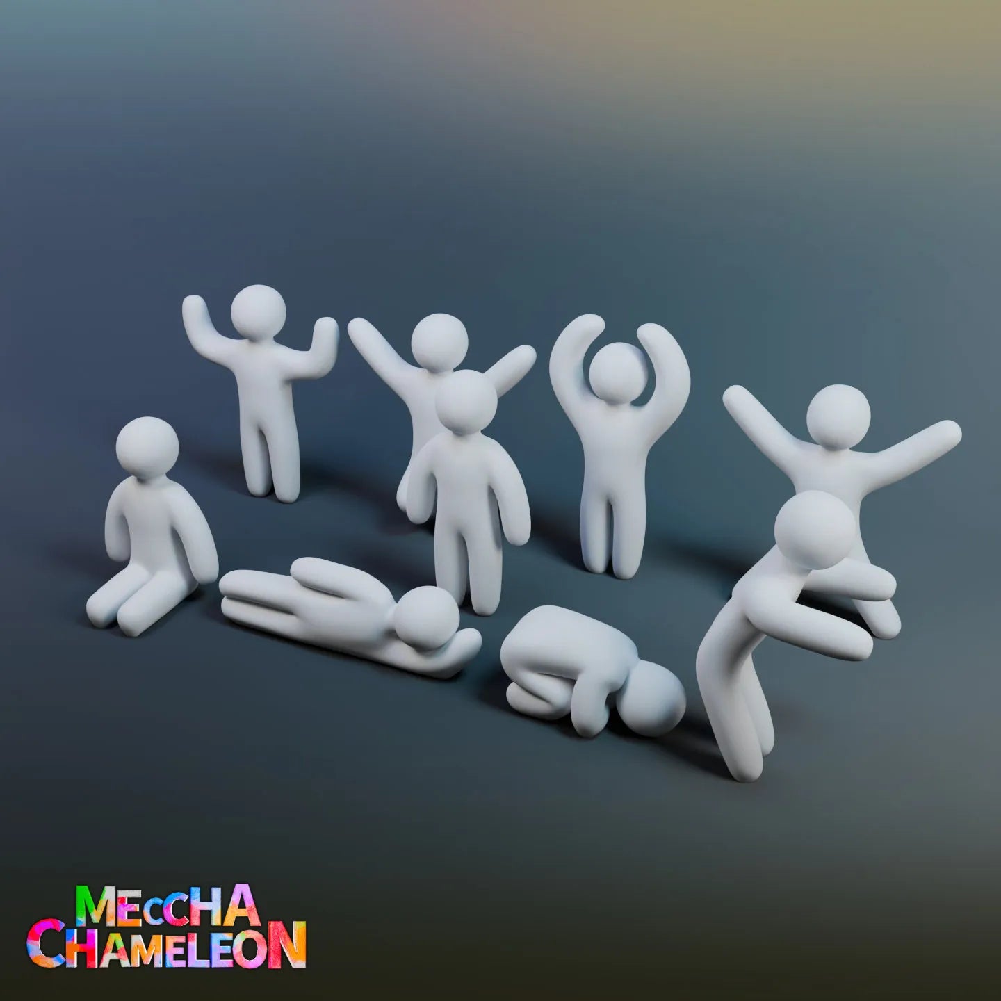 Set 8 figurine Meccha Chameleon, Hide and Seek Challenge, 8 pozitii, alb, plastic, 80x36x10 mm
