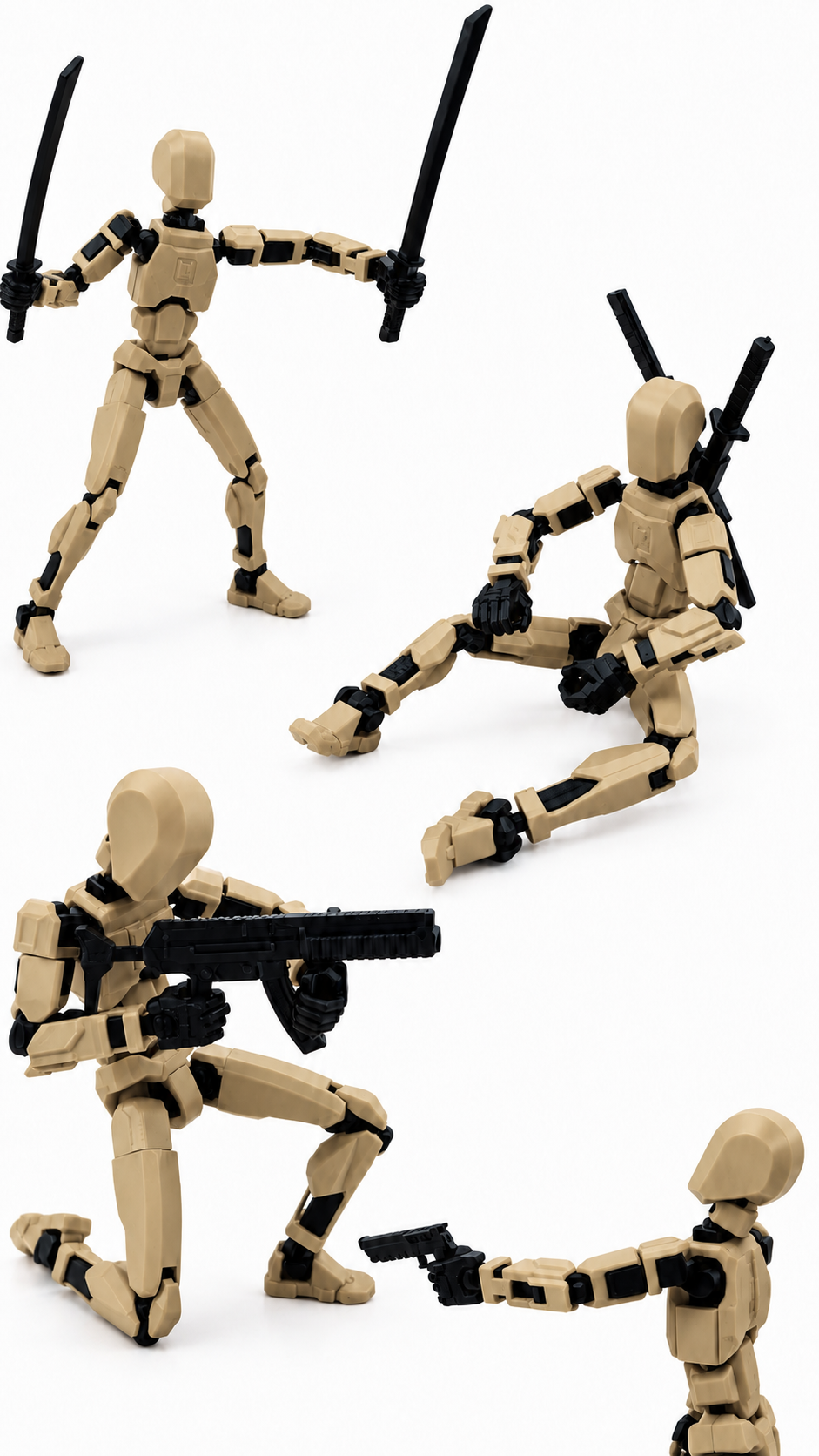 Robot articulat de jucarie Dummy R13, 16.5 cm lungime, printat 3D, Bej