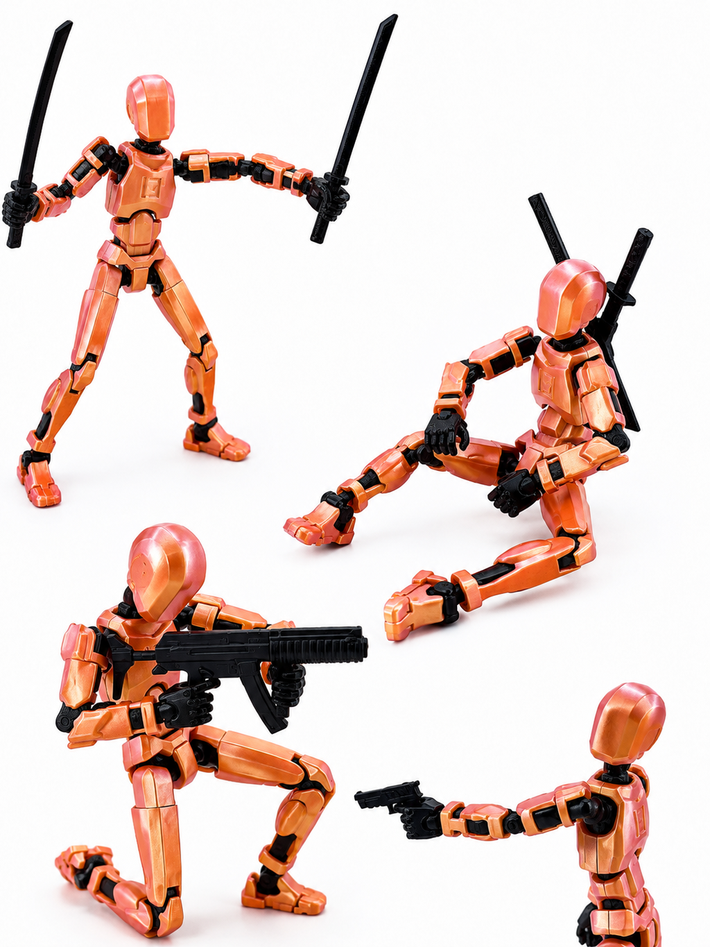 Robot articulat de jucarie Dummy R13, 16.5 cm lungime, printat 3D, Multicolor-gold-roz