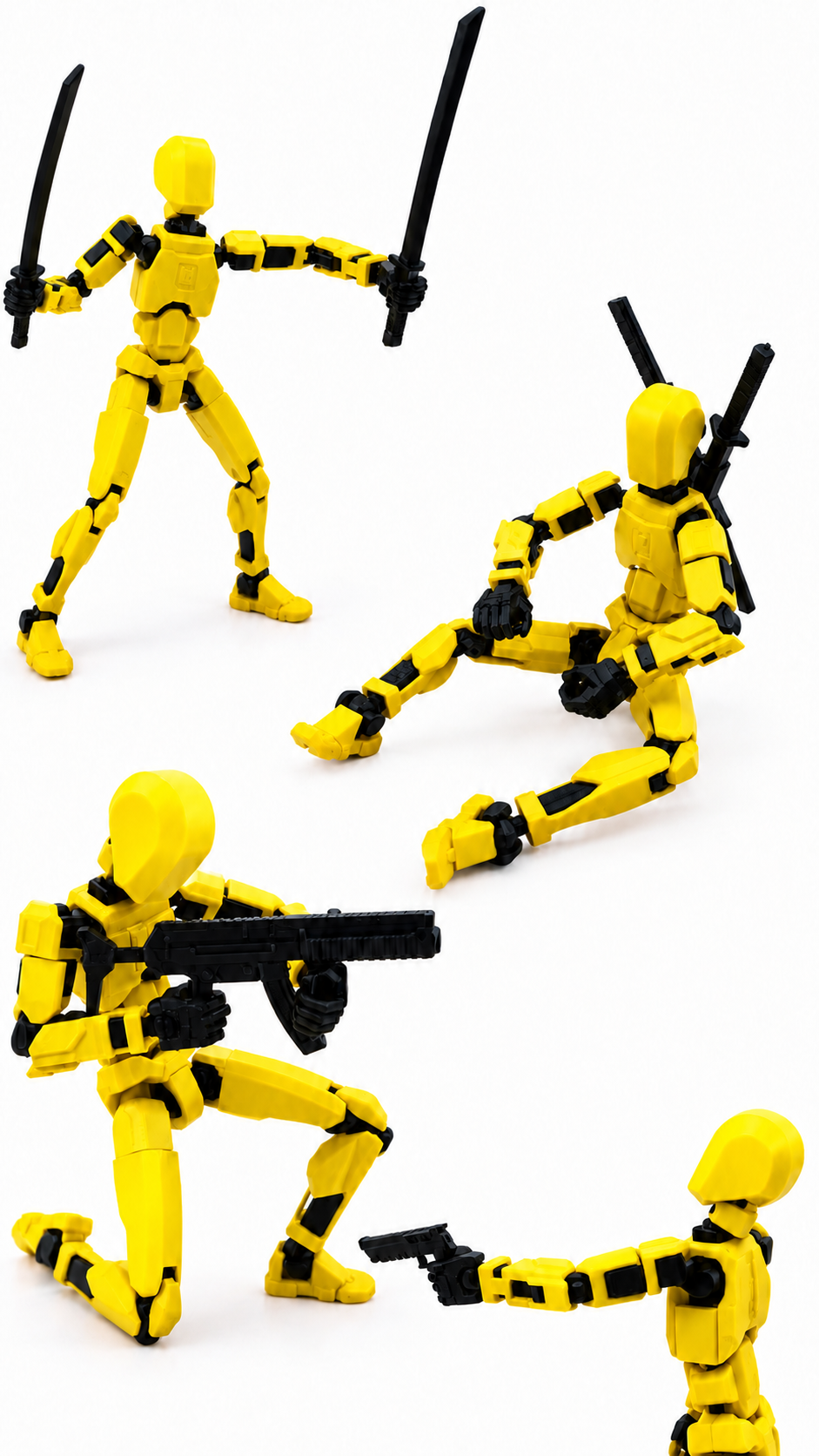 Robot articulat de jucarie Dummy R13, 16.5 cm lungime, printat 3D, Galben