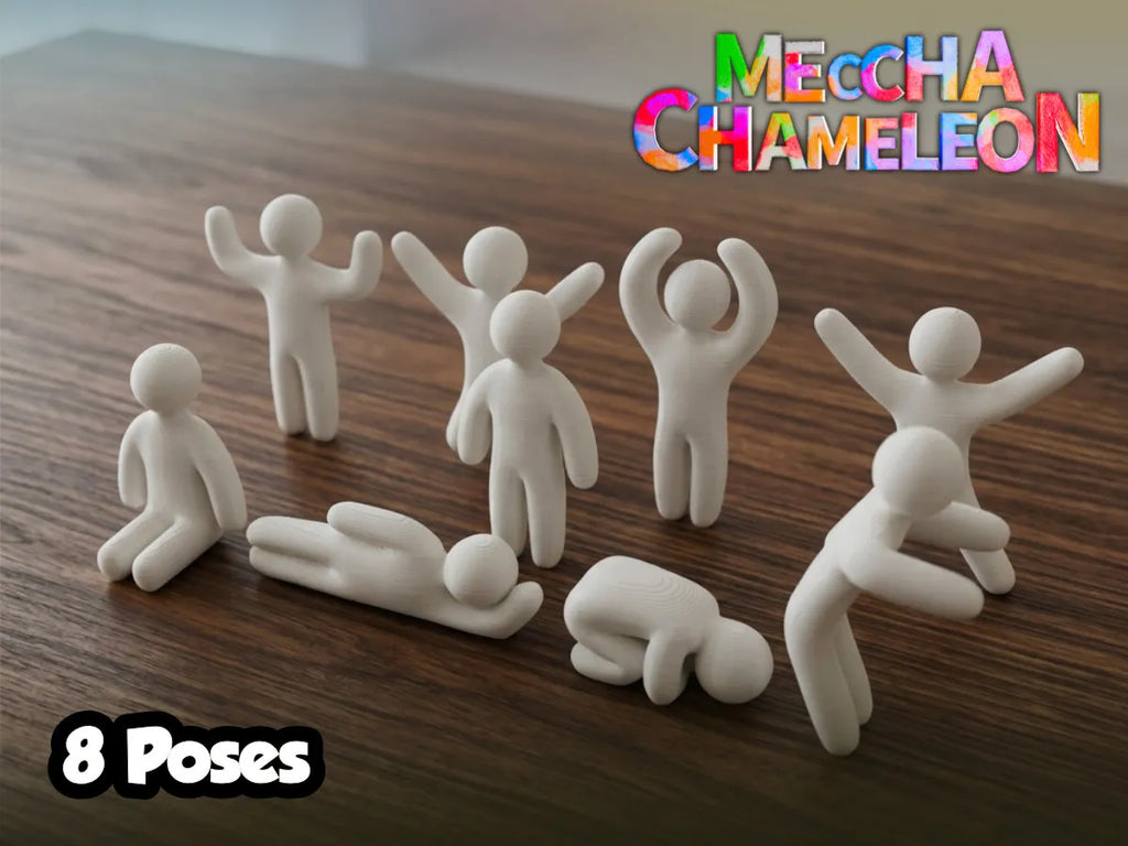 Set 8 figurine Meccha Chameleon, Hide and Seek Challenge, 8 pozitii, alb, plastic, 80x36x10 mm