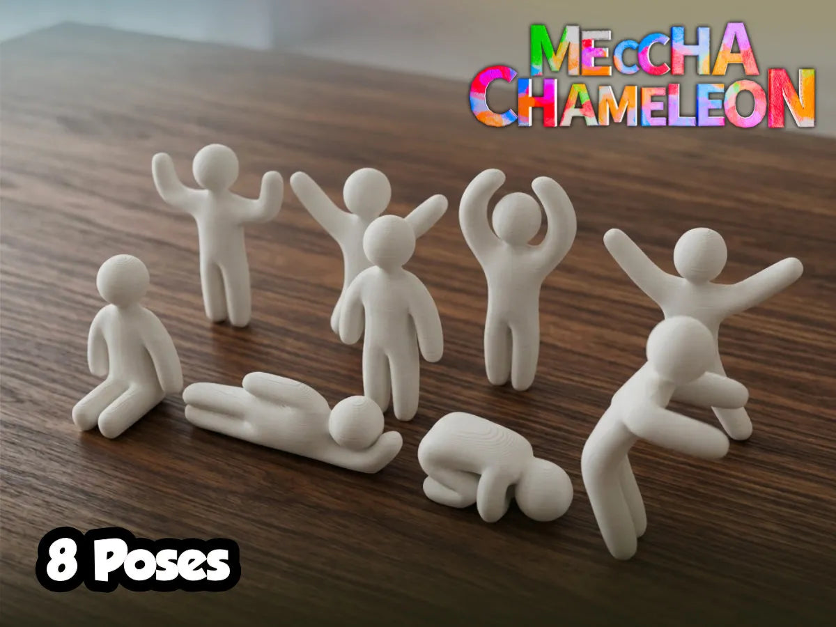 Set 8 figurine Meccha Chameleon, Hide and Seek Challenge, 8 pozitii, alb, plastic, 80x36x10 mm