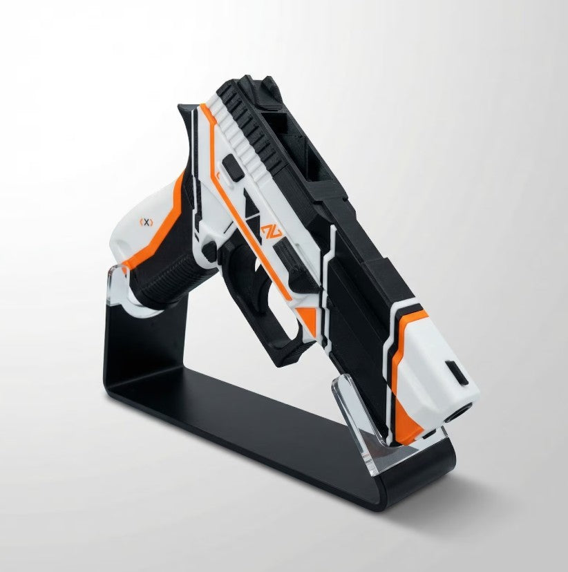 Pistol de Jucarie cu Design Futurist, Alb/Negru/Portocaliu, Plastic PLA