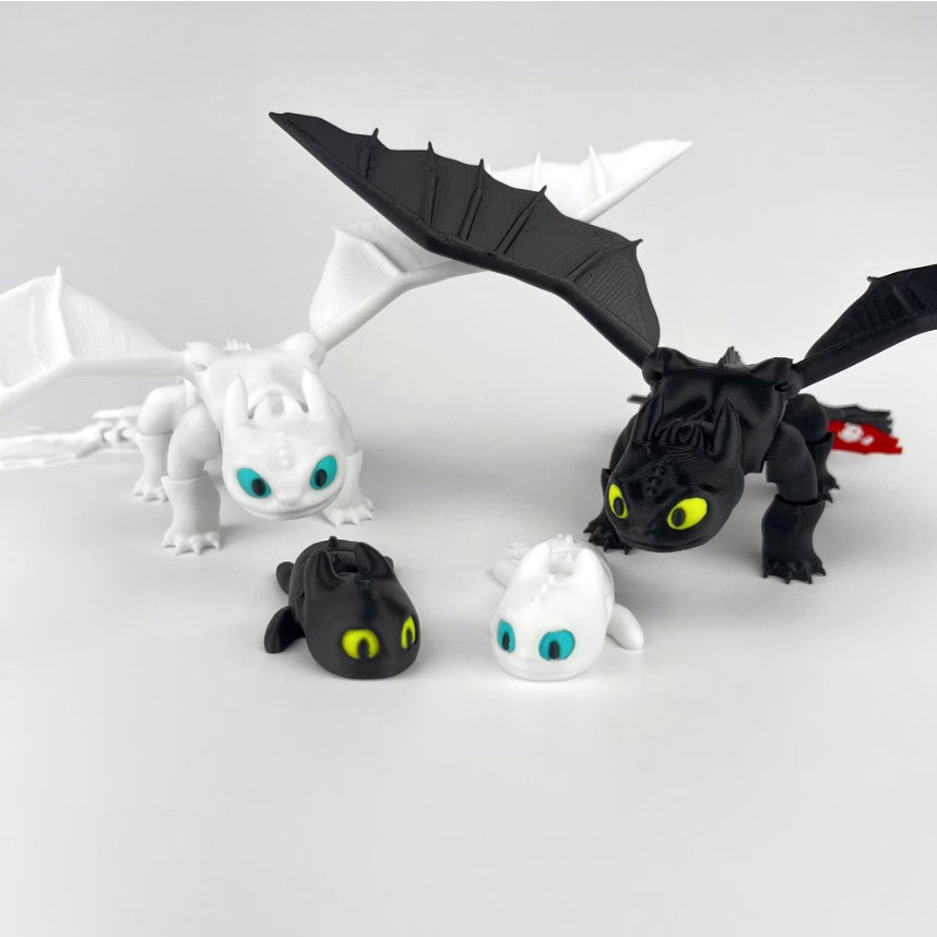 Set Figurine 3D Toothless & Light Fury Family – How to Train Your Dragon