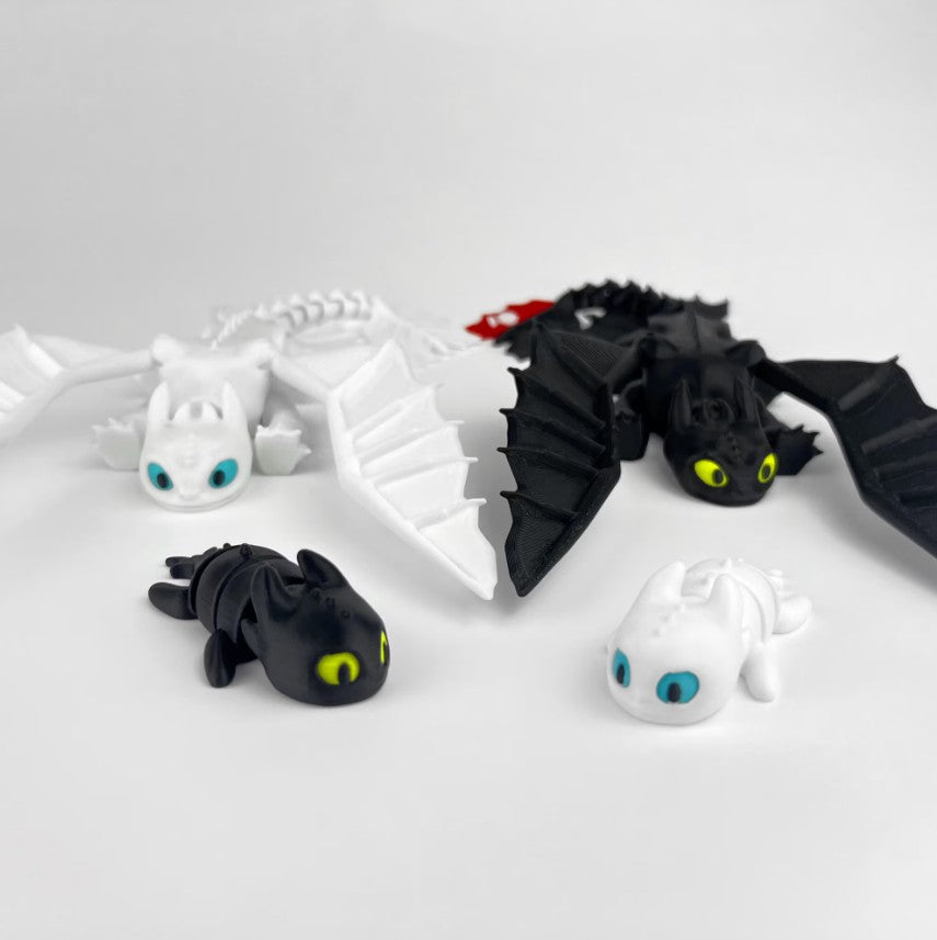 Set Figurine 3D Toothless & Light Fury Family – How to Train Your Dragon