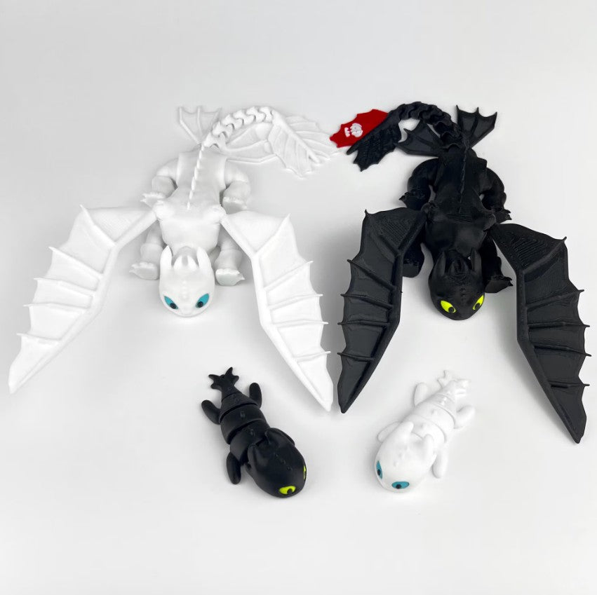 Set Figurine 3D Toothless & Light Fury Family – How to Train Your Dragon