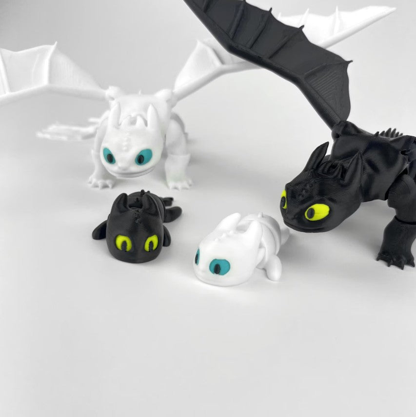 Set Figurine 3D Toothless & Light Fury Family – How to Train Your Dragon