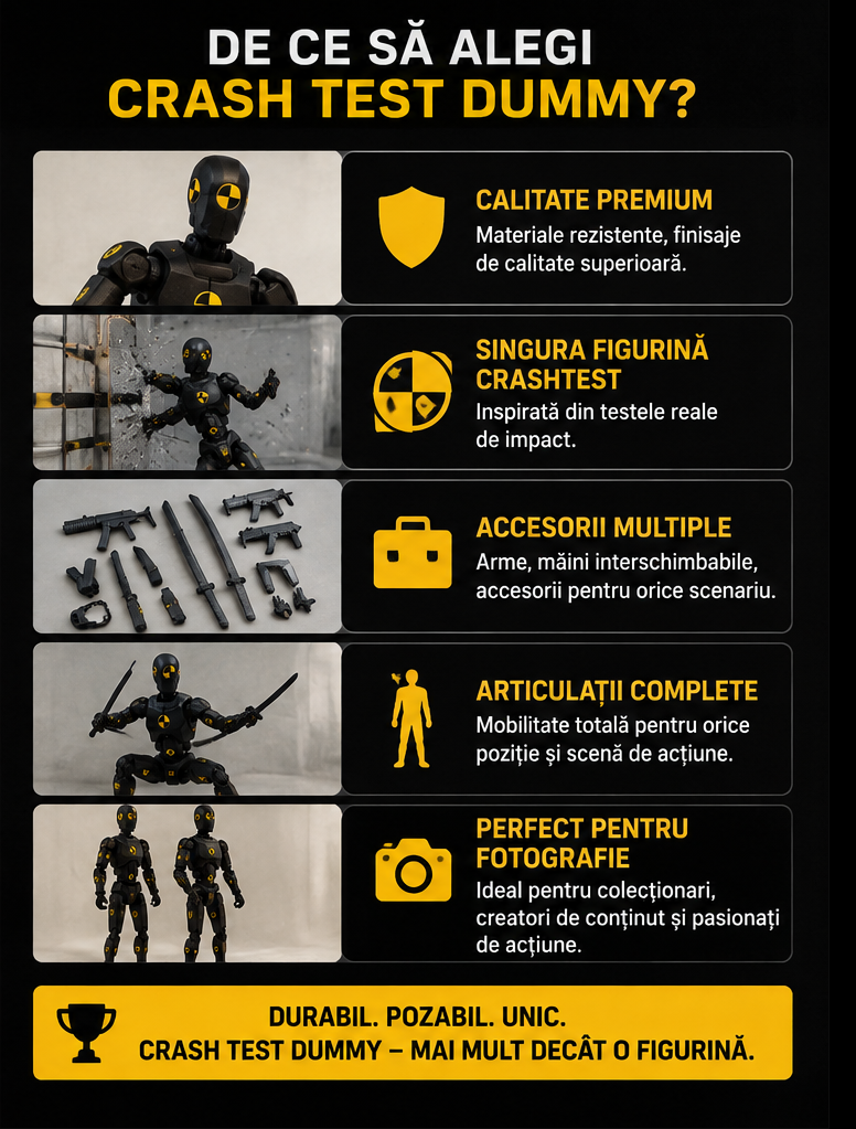 Crash Test Dummy ,Figurina Articulată cu Accesorii, Negru, Plastic
