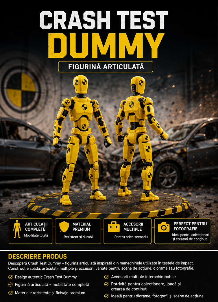 Crash Test Dummy ,Figurina Articulată cu Accesorii, Galben, Plastic