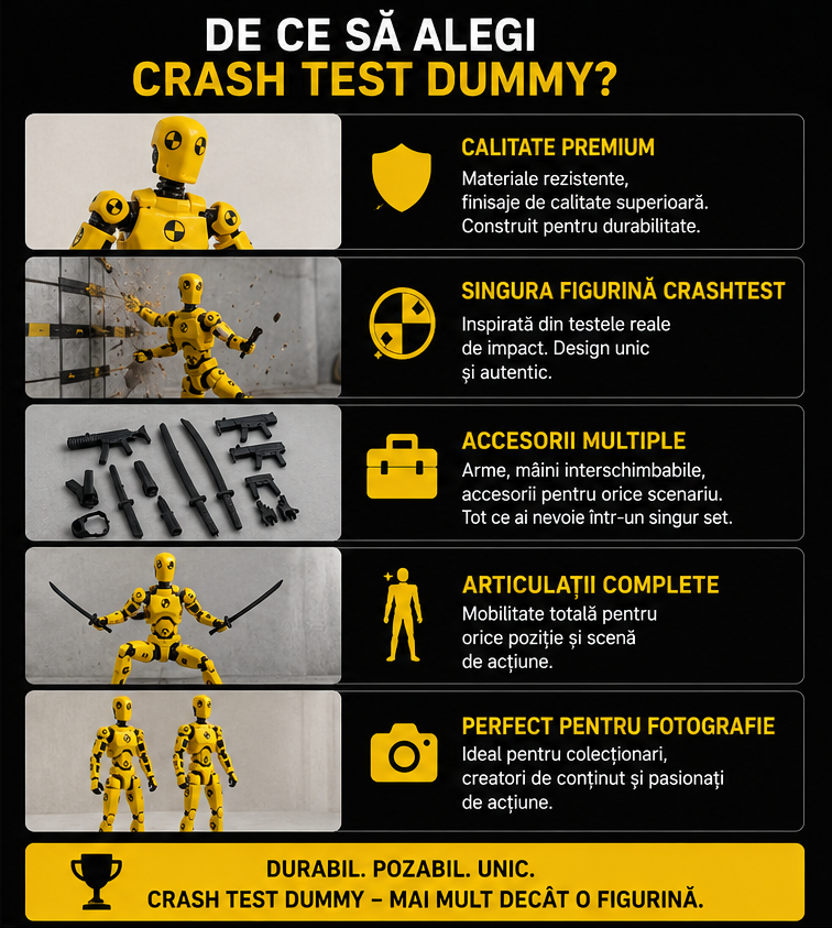 Crash Test Dummy ,Figurina Articulată cu Accesorii, Galben, Plastic